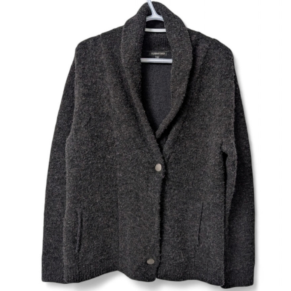 Eileen Fisher Boucle Wool Knit High Collar Jacket